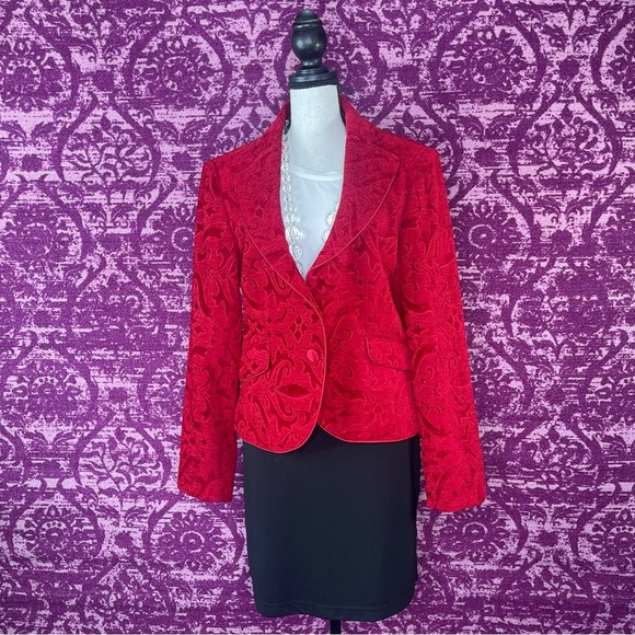 Nine West Embossed Red Velvet Blazer Sz 12 - Picture 3 of 6